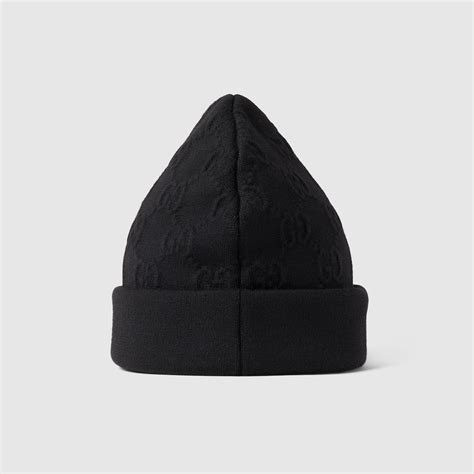 GG wool blend jacquard hat in black 